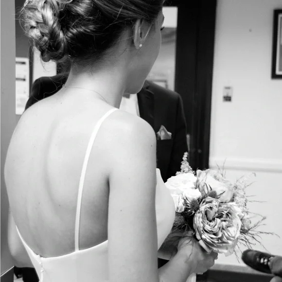 Elegant White Bridal Gown with Accessories (hair pins & sash)